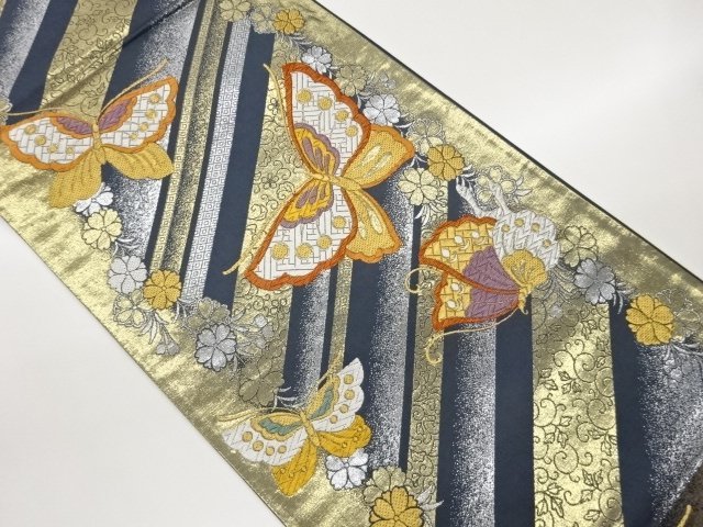 JAPANESE KIMONO / FUKURO OBI / WOVEN WEEPING SAKURA & BUTTERFLY 